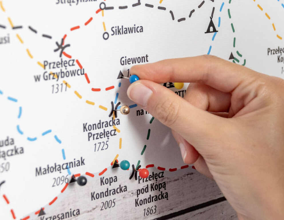Mapa Tatr polskich do zaznaczania z pinezkami